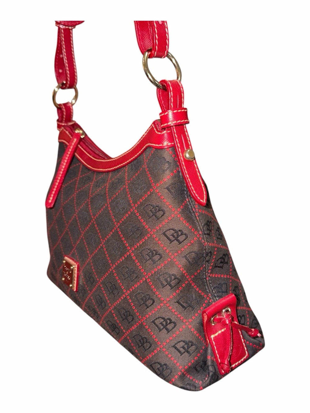Dooney & Bourke Brown Monogram Shoulder Bag with Red Trim - Picture 4 of 9